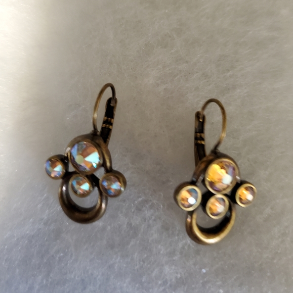 NIB Touchstone Crystal By Swarovski Retired Antigue Gold Necklace and Earrings - Picture 2 of 8